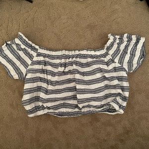 Aerie blue striped crop top with short sleeves